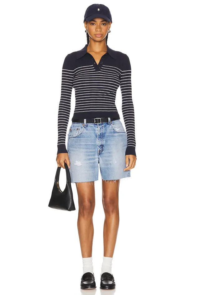 Camelia Stripe Polo Navy and Ivory Women Lovers and Friends Tops Camelia Stripe Polo Navy and Ivory Women Lovers and Friends Tops
