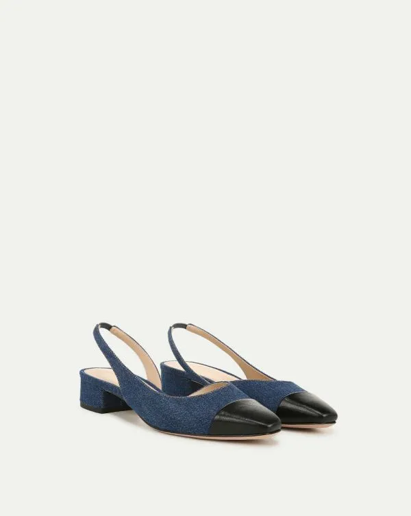 Cecile Denim CapToe Slingback Indigoandblack Women Veronica Beard Shoes Cecile Denim CapToe Slingback Indigoandblack Women Veronica Beard Shoes