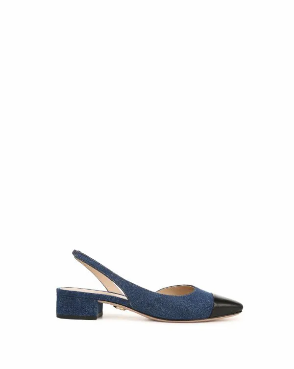 Cecile Denim CapToe Slingback Indigoandblack Women Veronica Beard Shoes Cecile Denim CapToe Slingback Indigoandblack Women Veronica Beard Shoes
