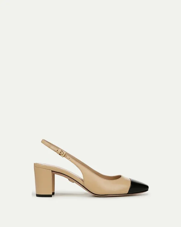 Cecile Leather CapToe Slingback Pump Naturalandblack Women Veronica Beard Shoes