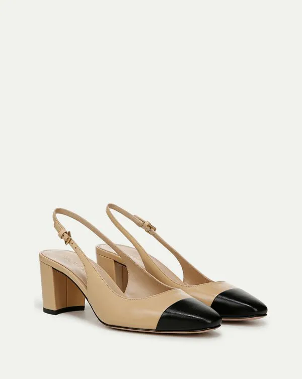 Cecile Leather CapToe Slingback Pump Naturalandblack Women Veronica Beard Shoes Cecile Leather CapToe Slingback Pump Naturalandblack Women Veronica Beard Shoes