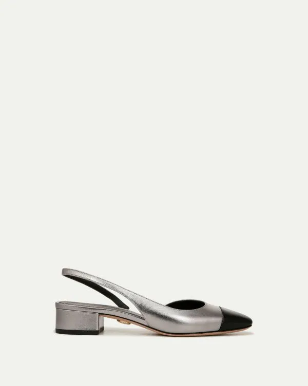 Cecile Leather CapToe Slingback Silverandblack Women Veronica Beard Shoes
