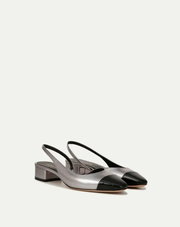 Cecile Leather CapToe Slingback Silverandblack Women Veronica Beard Shoes Cecile Leather CapToe Slingback Silverandblack Women Veronica Beard Shoes
