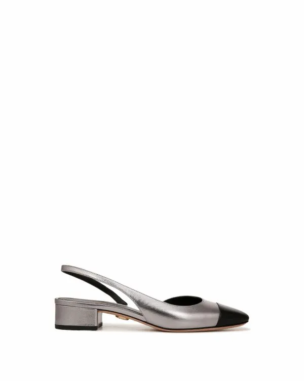 Cecile Leather CapToe Slingback Silverandblack Women Veronica Beard Shoes Cecile Leather CapToe Slingback Silverandblack Women Veronica Beard Shoes
