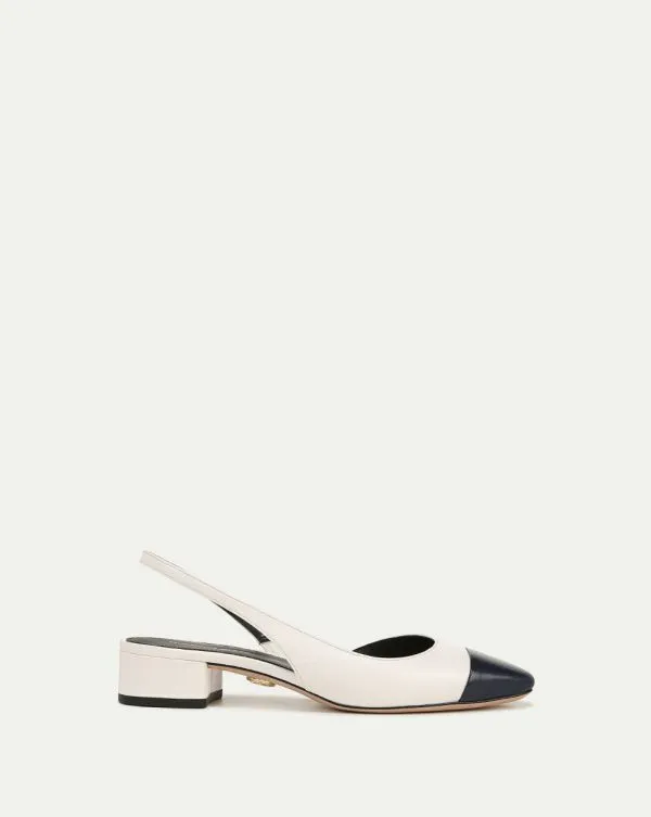 Cecile Leather CapToe Slingback Whiteandnavy Women Veronica Beard Shoes
