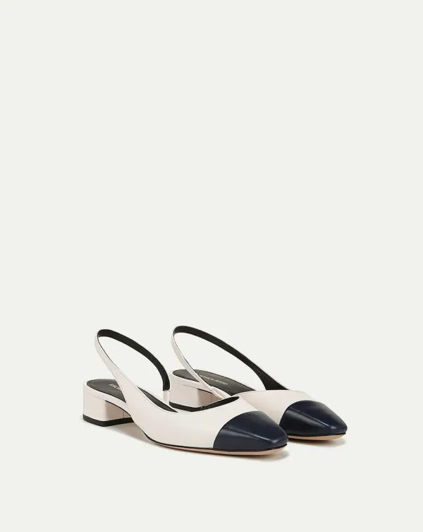 Cecile Leather CapToe Slingback Whiteandnavy Women Veronica Beard Shoes Cecile Leather CapToe Slingback Whiteandnavy Women Veronica Beard Shoes