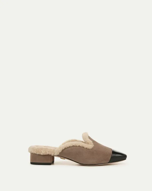 Cecile Shearling Mule Taupe Women Veronica Beard Shoes