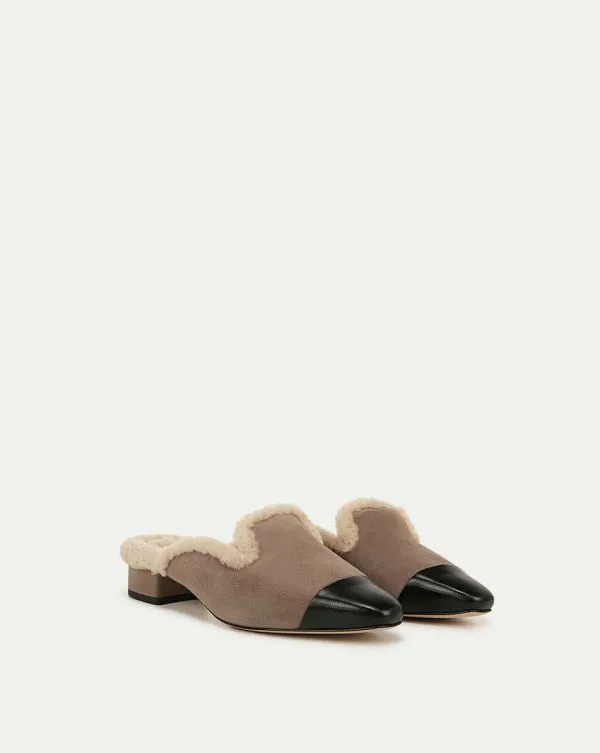 Cecile Shearling Mule Taupe Women Veronica Beard Shoes