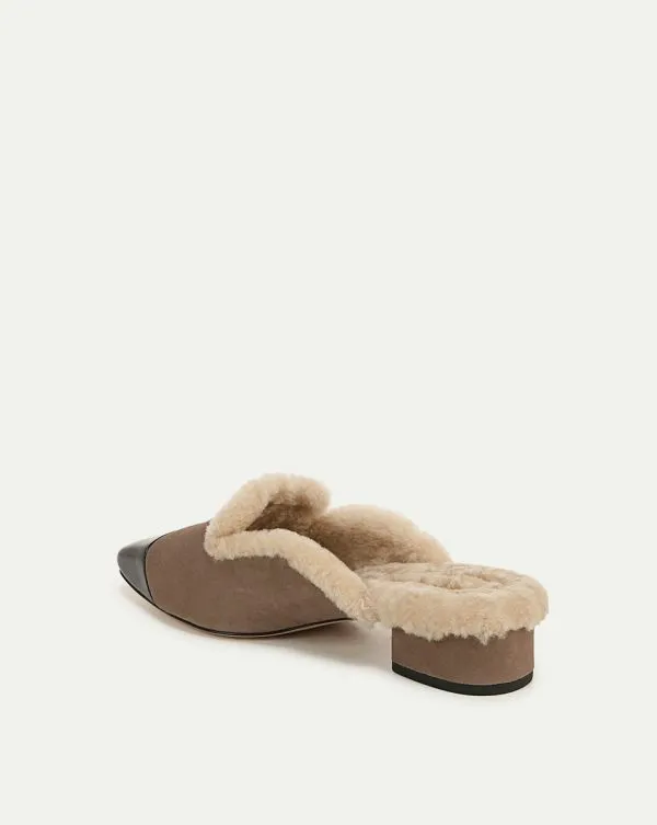 Cecile Shearling Mule Taupe Women Veronica Beard Shoes