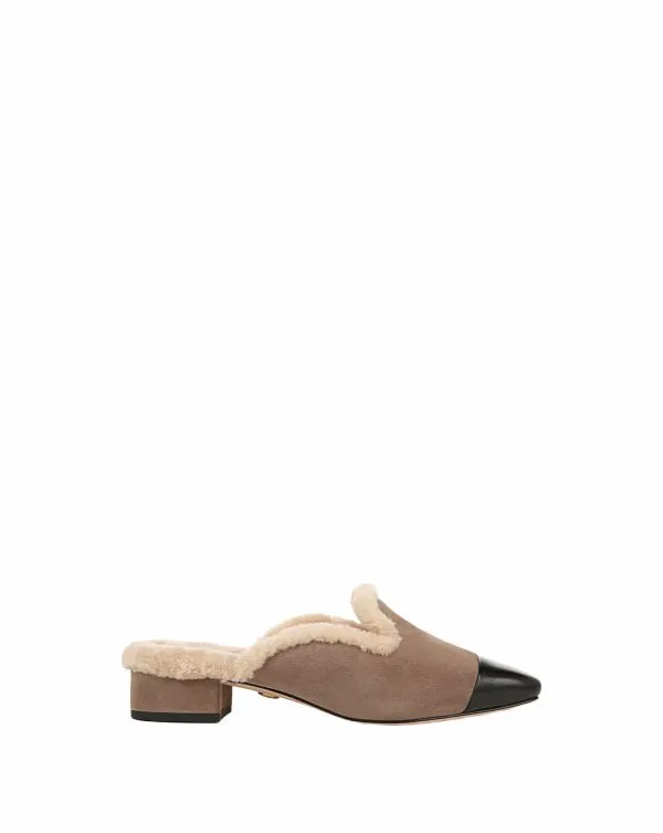 Cecile Shearling Mule Taupe Women Veronica Beard Shoes