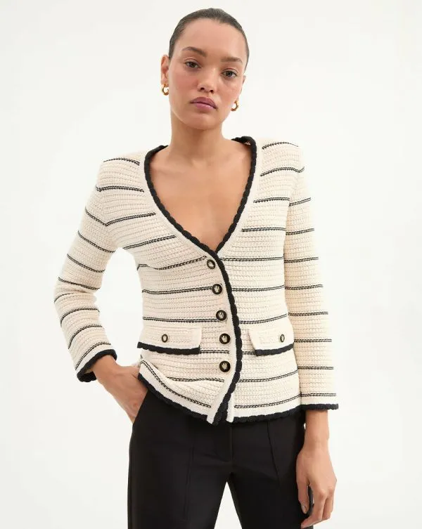 Ceriani Knit Jacket Offwhiteandblack Women Veronica Beard Jackets and Outerwear Ceriani Knit Jacket Offwhiteandblack Women Veronica Beard Jackets and Outerwear