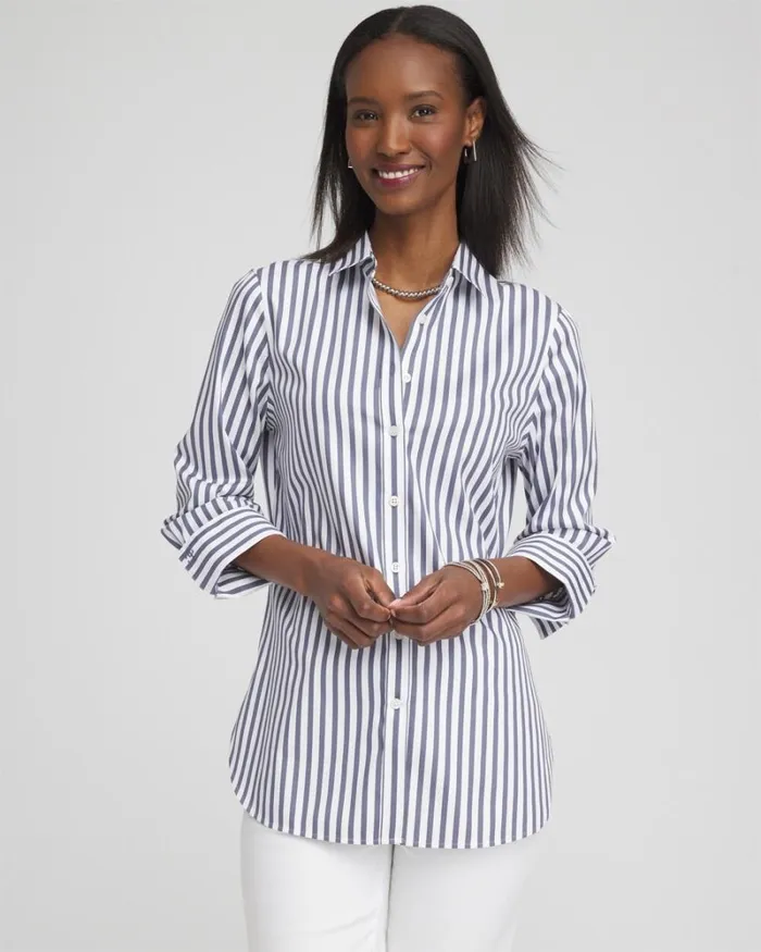 Chico039s Blouses and Shirts No Iron Stretch Stripe Shirt Soft Slate 8211 Clothing Chico039s Blouses and Shirts No Iron Stretch Stripe Shirt Soft Slate 8211 Clothing