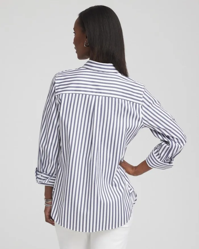 Chico039s Blouses and Shirts No Iron Stretch Stripe Shirt Soft Slate 8211 Clothing Chico039s Blouses and Shirts No Iron Stretch Stripe Shirt Soft Slate 8211 Clothing