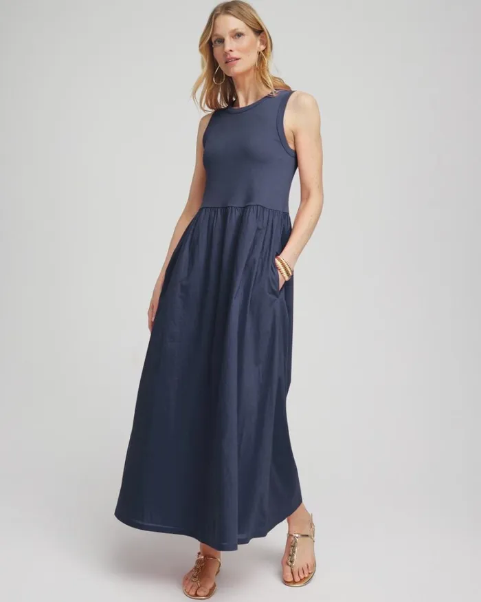 Chico039s Dresses Fit and Flare Tank Maxi Dress Classic Navy 8211 Clothing