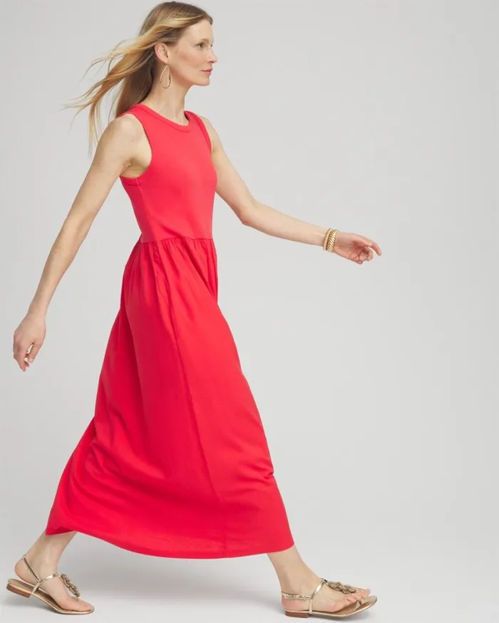 Chico039s Dresses Fit and Flare Tank Maxi Dress Classic Navy 8211 Clothing