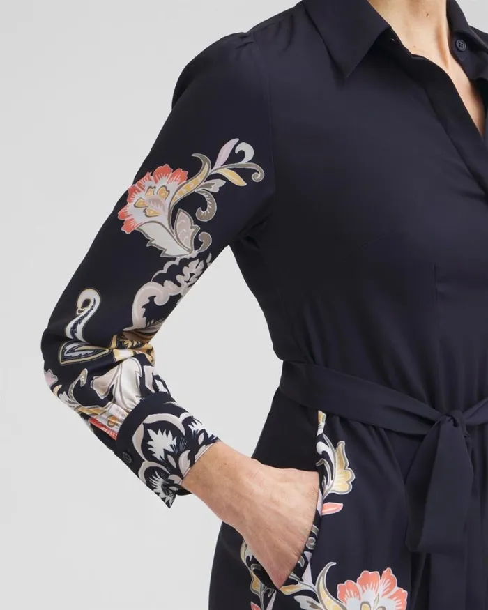 Chico039s Dresses Floral Maxi Shirt Dress Classic Navy 8211 Clothing
