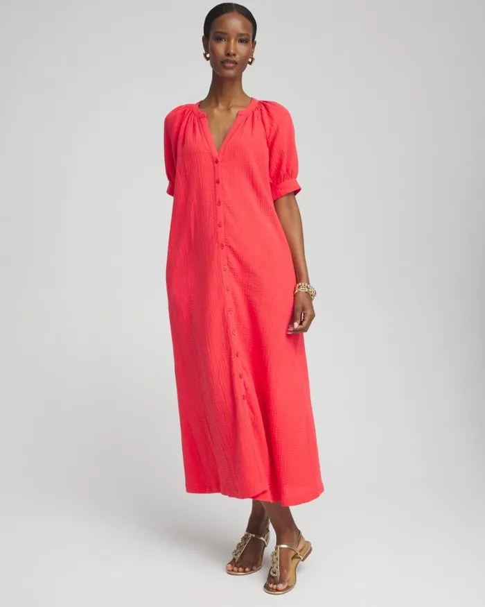 Chico039s Dresses Gauze Shirt Dress Watermelon Punch 8211 Clothing