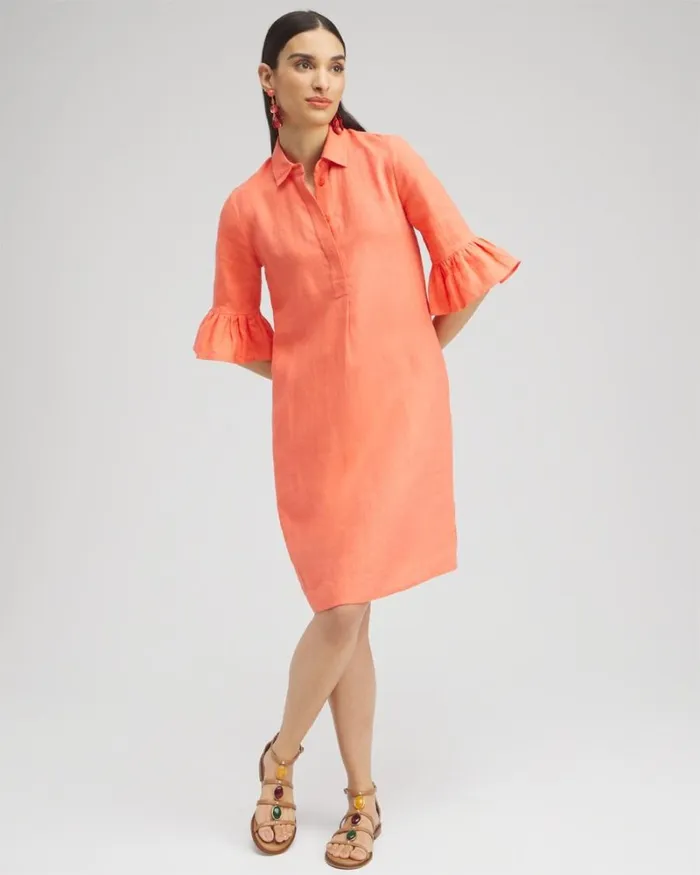 Chico039s Dresses Linen Fluted Sleeve Dress Nectarine 8211 Clothing