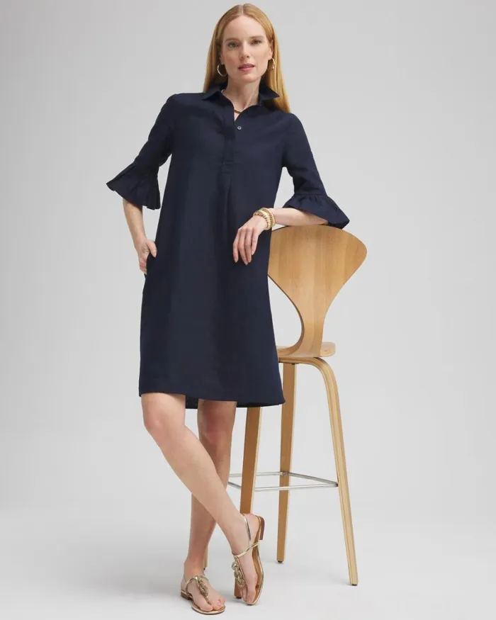 Chico039s Dresses Linen Fluted Sleeve Dress Nectarine 8211 Clothing