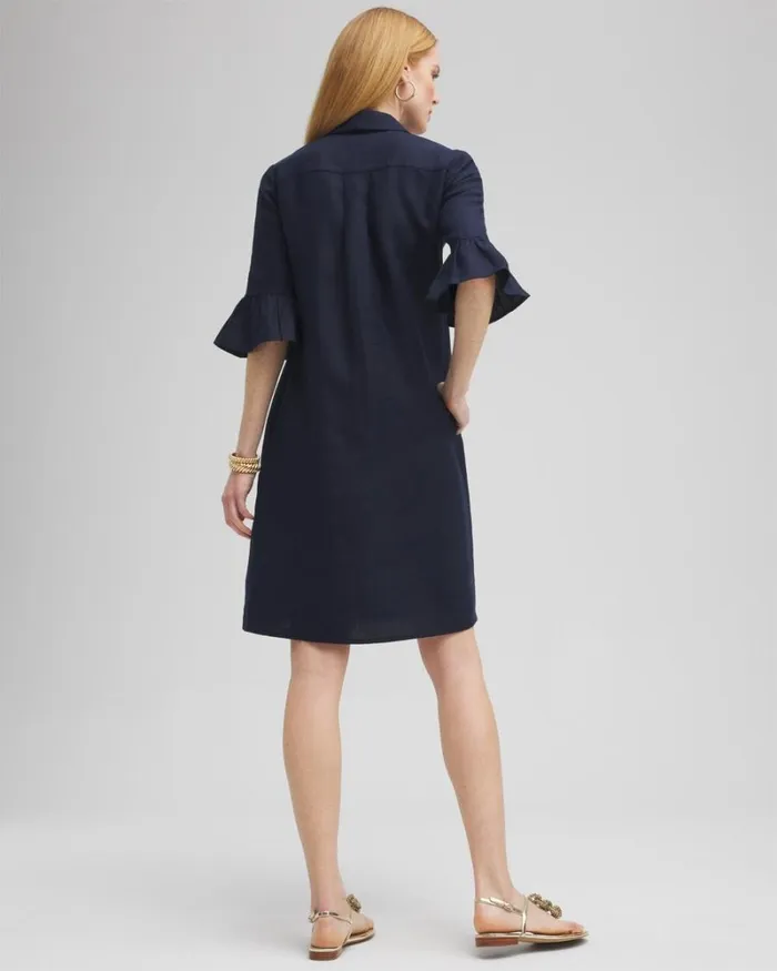 Chico039s Dresses Linen Fluted Sleeve Dress Nectarine 8211 Clothing