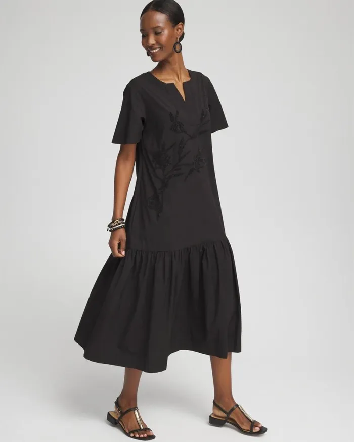 Chico039s Dresses Poplin Embellished Dress Black 8211 Clothing
