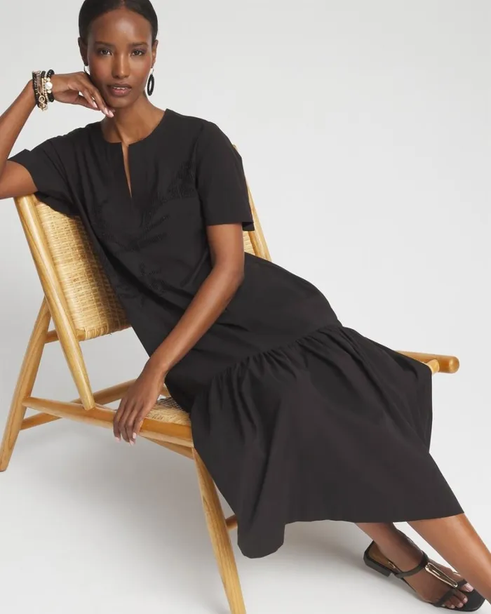 Chico039s Dresses Poplin Embellished Dress Black 8211 Clothing