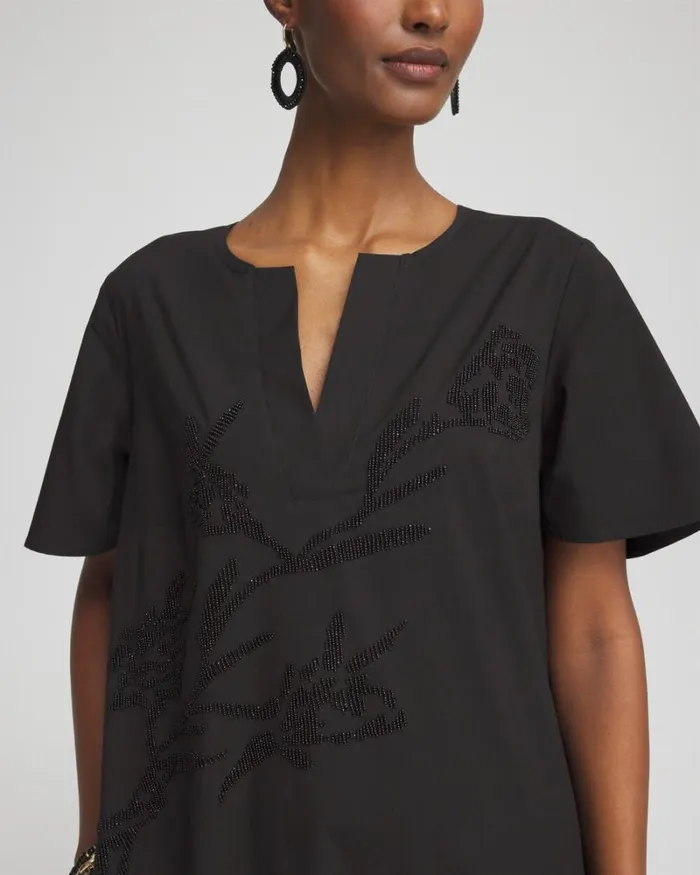 Chico039s Dresses Poplin Embellished Dress Black 8211 Clothing