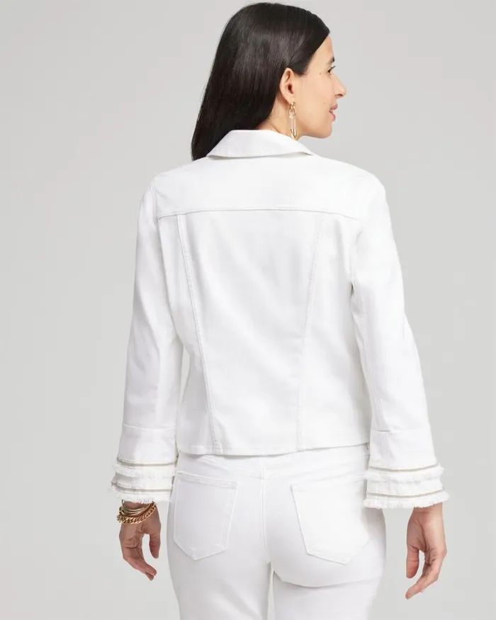 Chico039s Jackets and Coats No Stain Double Fray Denim Jacket Alabaster 8211 Clothing