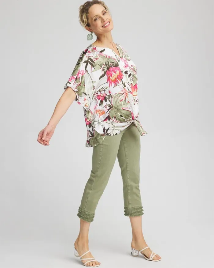 Chico039s Jeans and Denim Fray Hem PullOn Crops Watermelon Punch 8211 Clothing