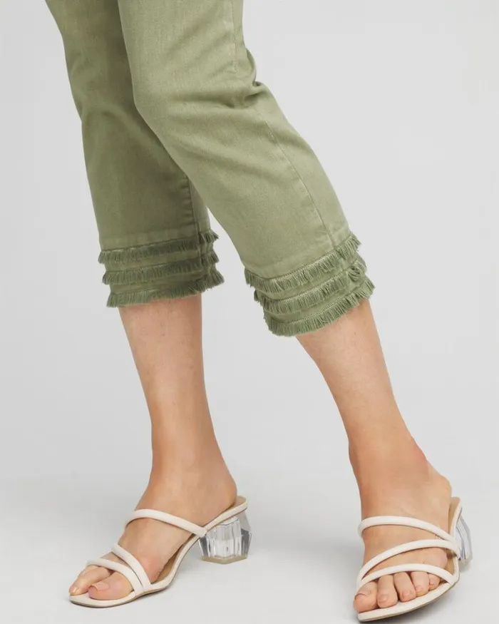 Chico039s Jeans and Denim Fray Hem PullOn Crops Watermelon Punch 8211 Clothing