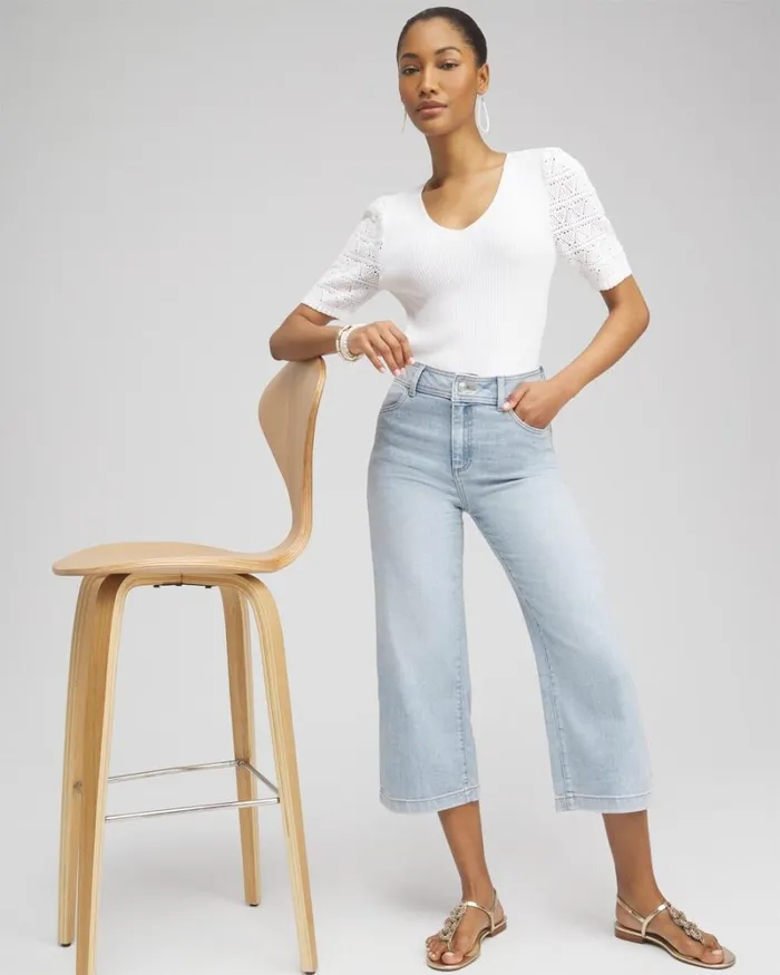 Chico039s Jeans and Denim Wide Leg Cropped Trouser Jeans Belleview Indigo 8211 Clothing
