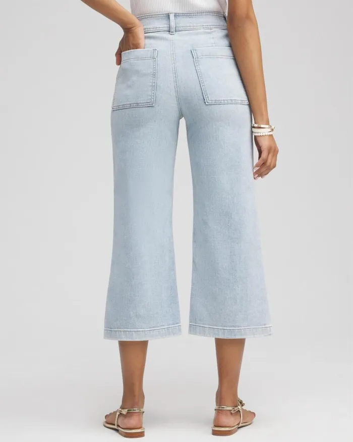 Chico039s Jeans and Denim Wide Leg Cropped Trouser Jeans Belleview Indigo 8211 Clothing