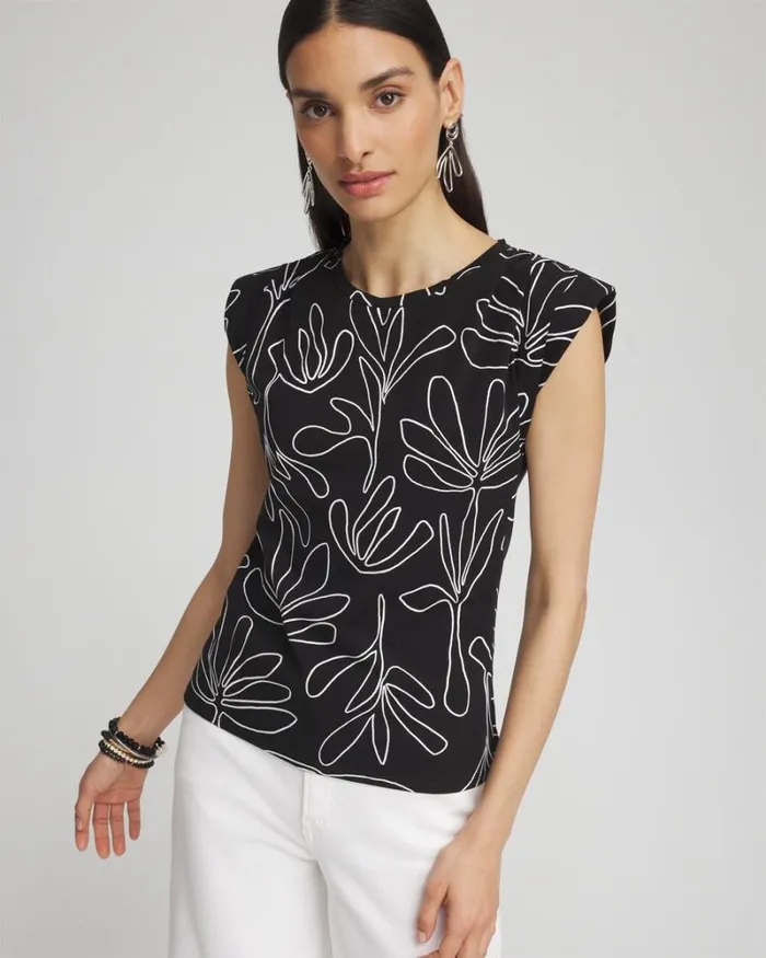 Chico039s Matching Sets Palms Tuck Sleeve Tee Black 8211 Clothing