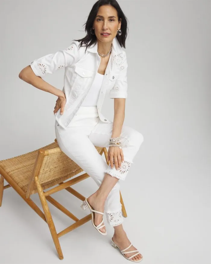 Chico039s Matching Sets Short Sleeve Eyelet Denim Jacket Alabaster 8211 Clothing Chico039s Matching Sets Short Sleeve Eyelet Denim Jacket Alabaster 8211 Clothing
