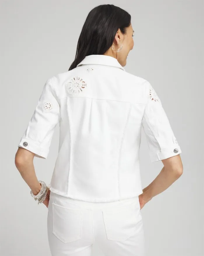 Chico039s Matching Sets Short Sleeve Eyelet Denim Jacket Alabaster 8211 Clothing Chico039s Matching Sets Short Sleeve Eyelet Denim Jacket Alabaster 8211 Clothing