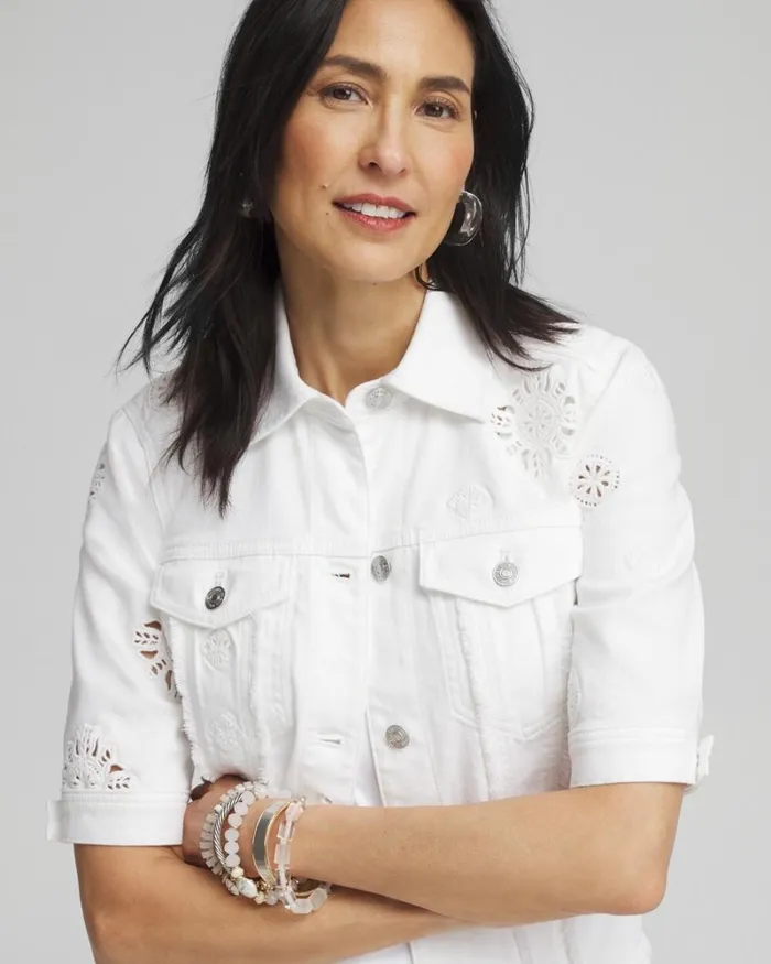Chico039s Matching Sets Short Sleeve Eyelet Denim Jacket Alabaster 8211 Clothing Chico039s Matching Sets Short Sleeve Eyelet Denim Jacket Alabaster 8211 Clothing