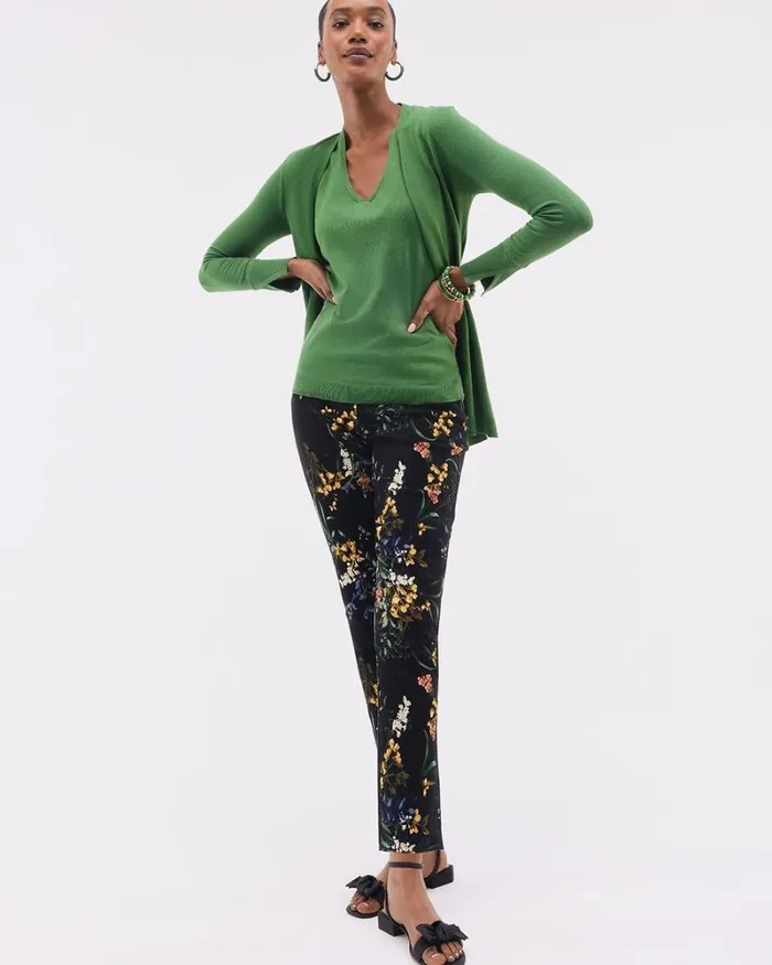 Chico039s Pants Brigitte Floral Ankle Pants Black And Green 8211 Clothing