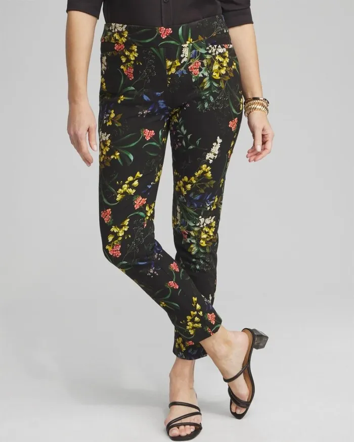 Chico039s Pants Brigitte Floral Ankle Pants Black And Green 8211 Clothing