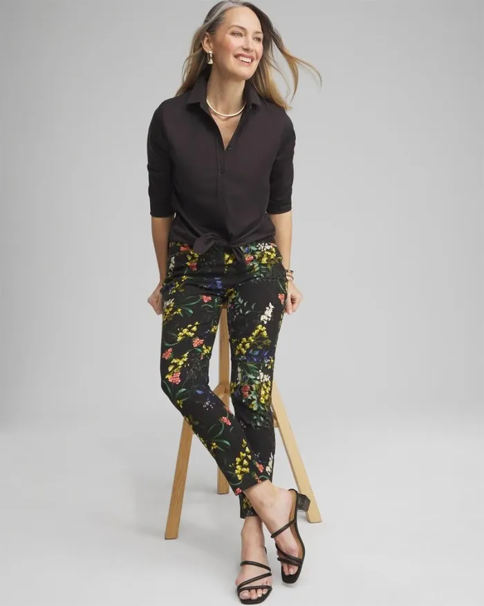 Chico039s Pants Brigitte Floral Ankle Pants Black And Green 8211 Clothing