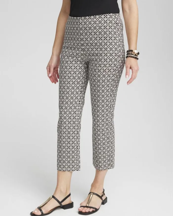 Chico039s Pants Juliet Tile Print Straight Cropped Pants Blackalabaster 8211 Clothing