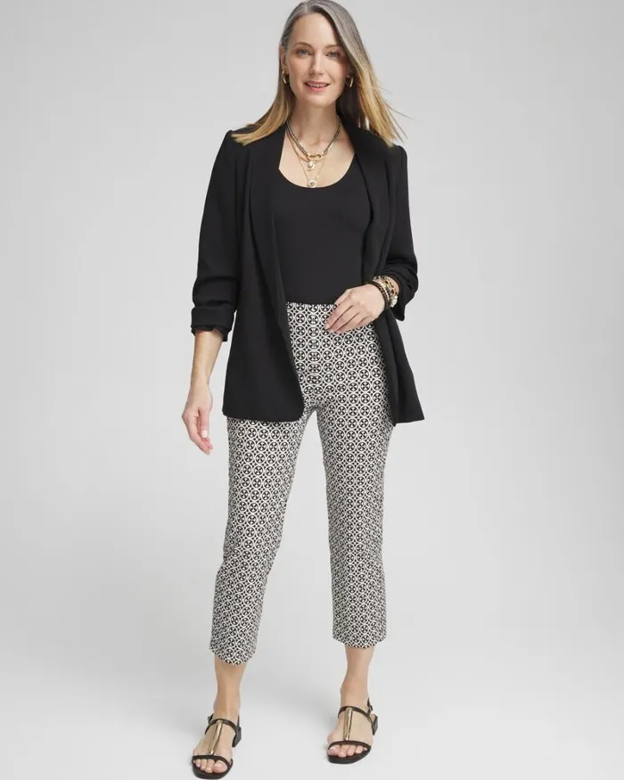 Chico039s Pants Juliet Tile Print Straight Cropped Pants Blackalabaster 8211 Clothing