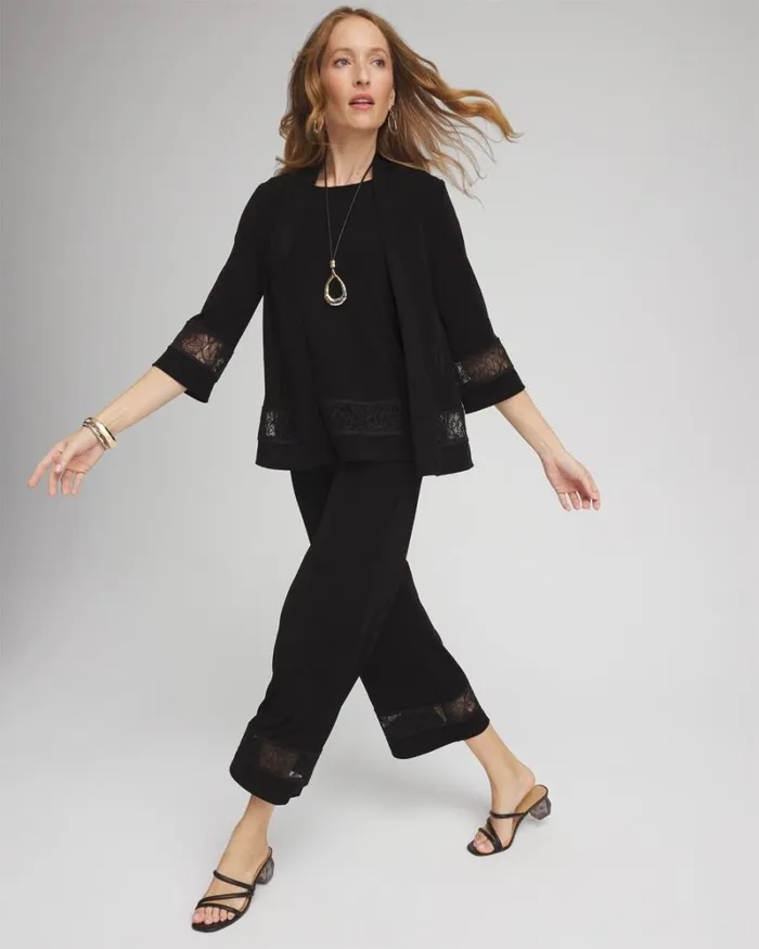 Chico039s Pants Travelers Macrame Trim Crop Travelers Black 8211 Clothing