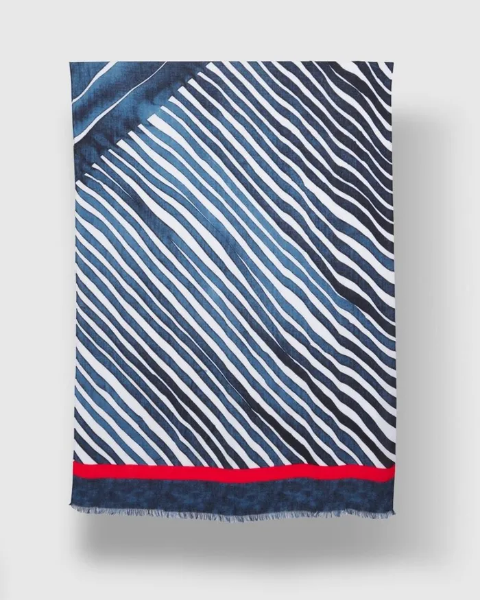 Chico039s Scarves Silk Blend Stripe Oblong Scarf Classic Navy 8211 Shoes and Accessories
