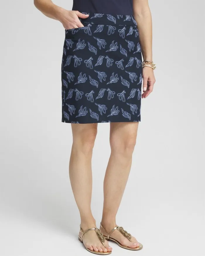 Chico039s Skirts Brigitte PullOn Embroidered Leaves Skort Navy 8211 Clothing