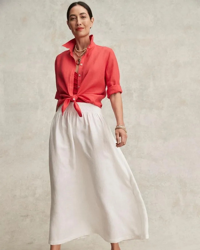 Chico039s Skirts Linen Aline Midi Skirt Alabaster 8211 Clothing