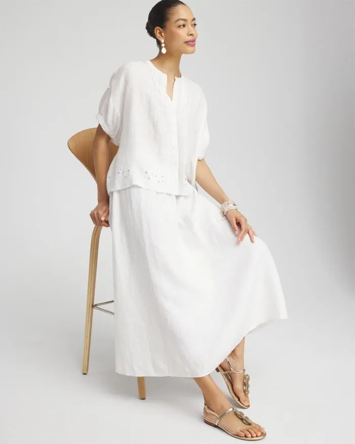 Chico039s Skirts Linen Aline Midi Skirt Alabaster 8211 Clothing