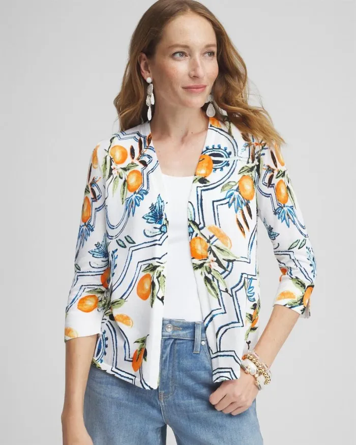 Chico039s Skirts Romance Tropical Short Cardigan Alabaster 8211 Clothing