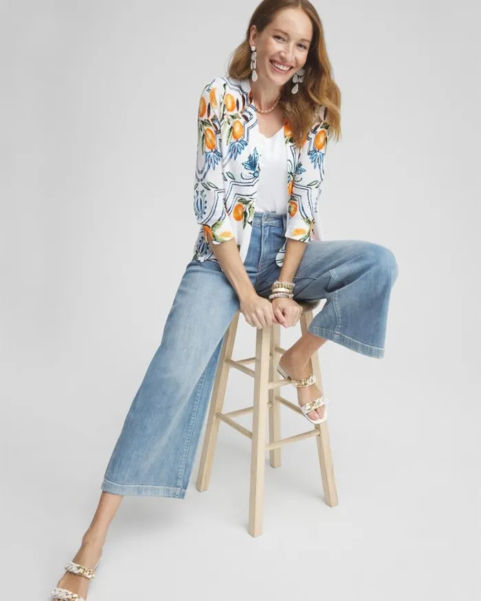 Chico039s Skirts Romance Tropical Short Cardigan Alabaster 8211 Clothing