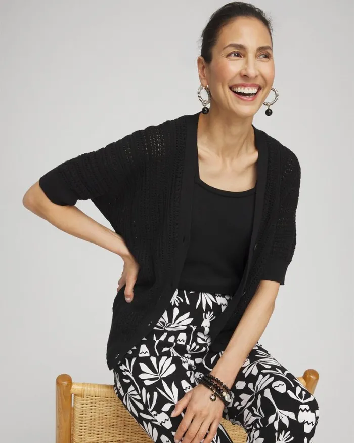 Chico039s Sweaters Dolman Pointelle Cardigan Black 8211 Clothing