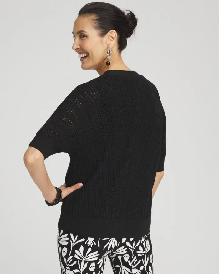 Chico039s Sweaters Dolman Pointelle Cardigan Black 8211 Clothing